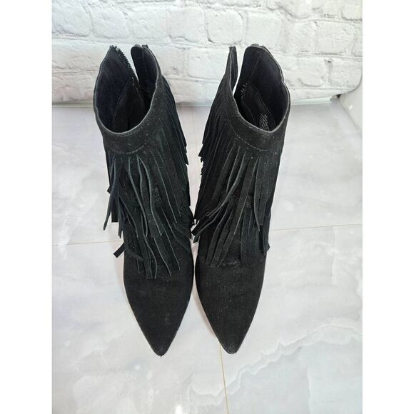 Nine West Fireball Womens Size 8M Black Fringed Bootie Heels - Picture 3 of 8